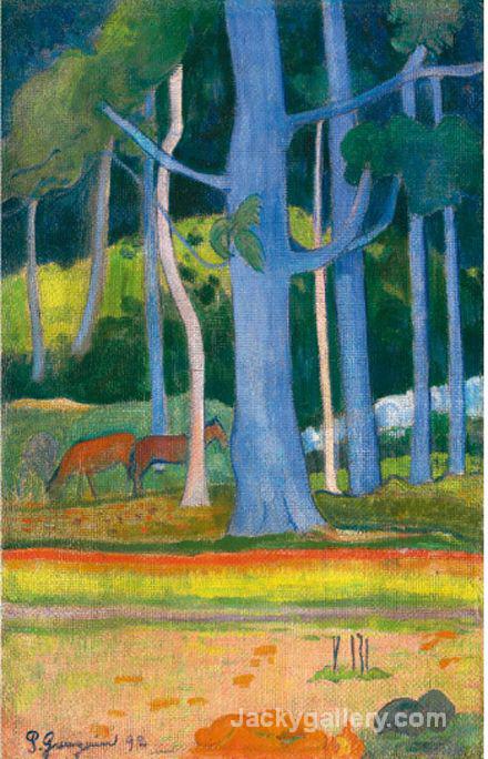Paysage aux troncs bleus by Paul Gauguin paintings reproduction